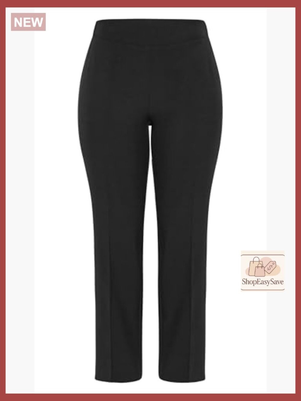 Plus Size Pull On Straight Leg Pants Elastic Back Waist Side Pockets Lightweight - Picture 4 of 7